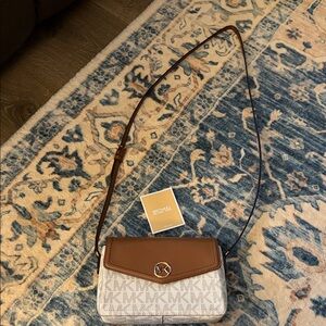 Michael Kors Tan and Cream Logo Crossbody Bag